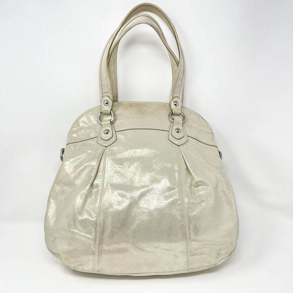 COACH Poppy Metallic Tote Shoulder Handbag Champagne Gold Tetro Designer - Picture 3 of 14